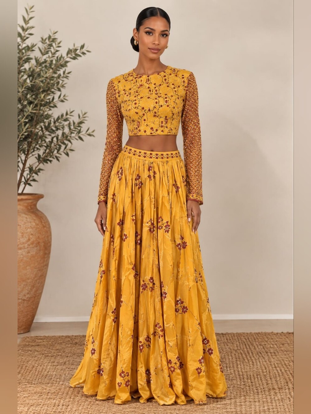 Kalki Fashion Traditional Skirt Set in mustard yellow with‎ gold print